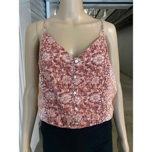 AMERICAN EAGLE XXLG Floral Print Button Front Cami Top Adjustable Straps Boho